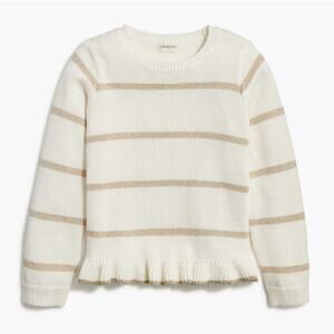 NWT Crewcuts Girls' Striped Sparkle Ruffle-Hem Pullover Sweater Cotton Size L